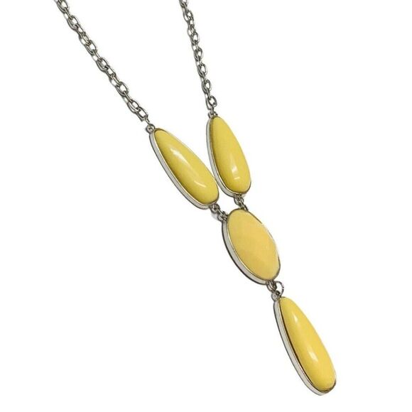 Vintage Yellow Faceted Bead Tear Drop Silver Tone Y-drop Statement Necklace 20” - Picture 4 of 8